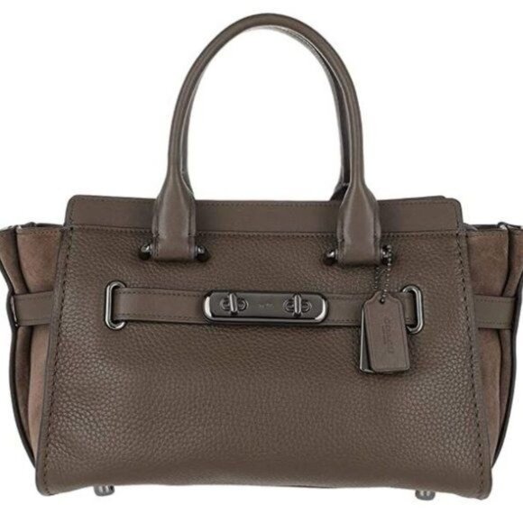 Coach 12117 Swagger 27 Pebble Leather Satchel in DKLIQ Fatigue - Picture 1 of 12